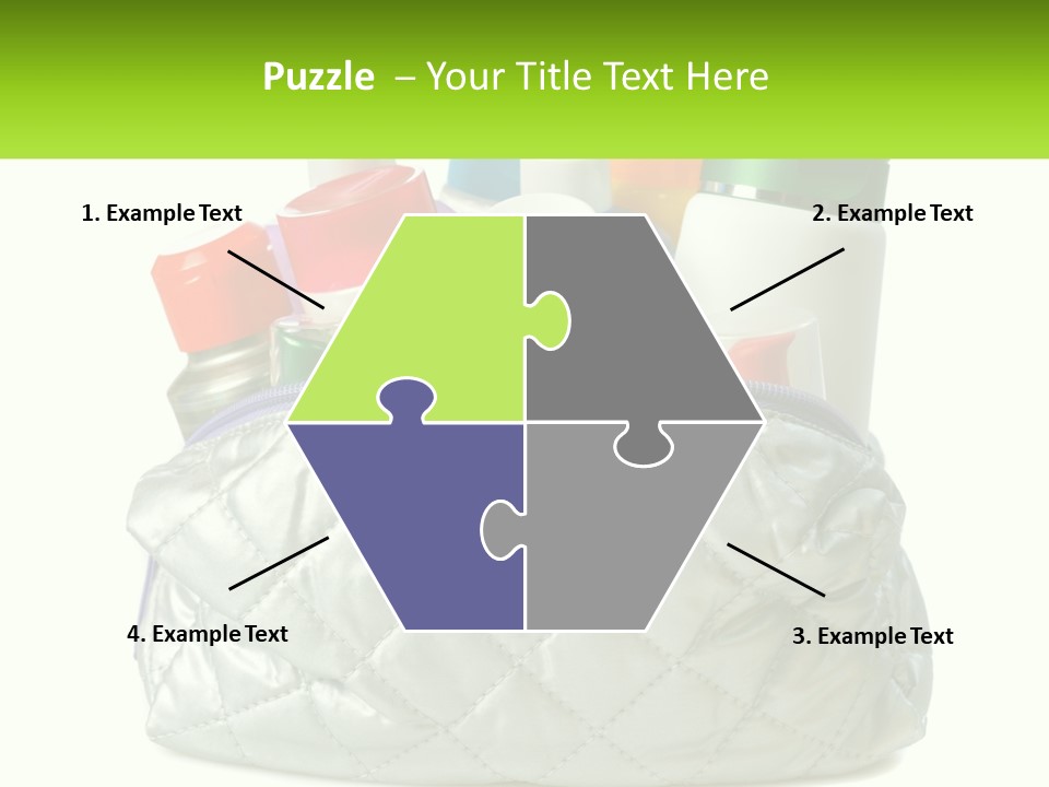 A White Purse Filled With Cosmetics And Personal Care Items PowerPoint Template