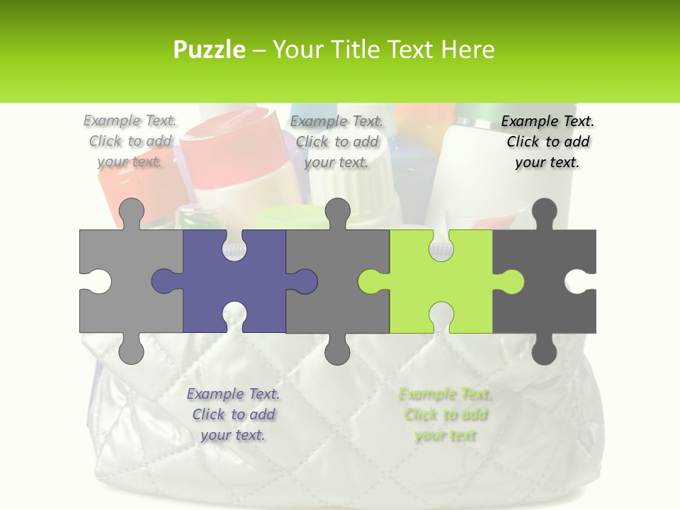 A White Purse Filled With Cosmetics And Personal Care Items PowerPoint Template