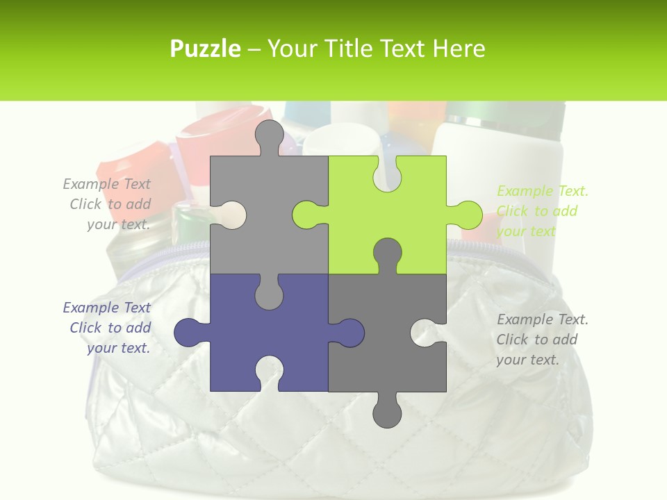 A White Purse Filled With Cosmetics And Personal Care Items PowerPoint Template