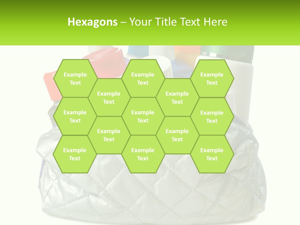 A White Purse Filled With Cosmetics And Personal Care Items PowerPoint Template