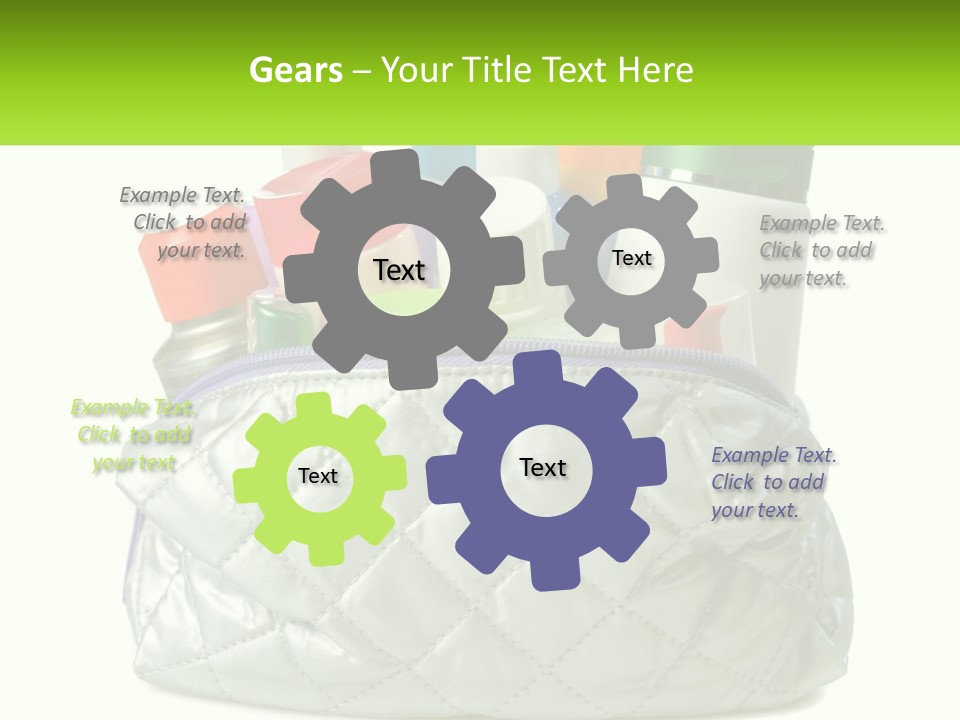 A White Purse Filled With Cosmetics And Personal Care Items PowerPoint Template