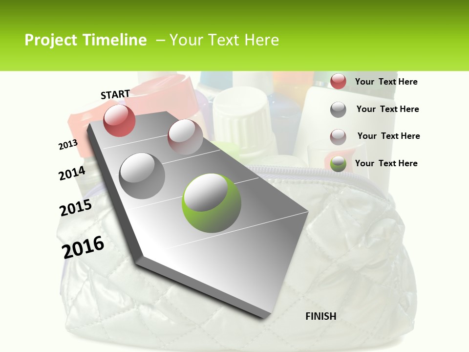 A White Purse Filled With Cosmetics And Personal Care Items PowerPoint Template