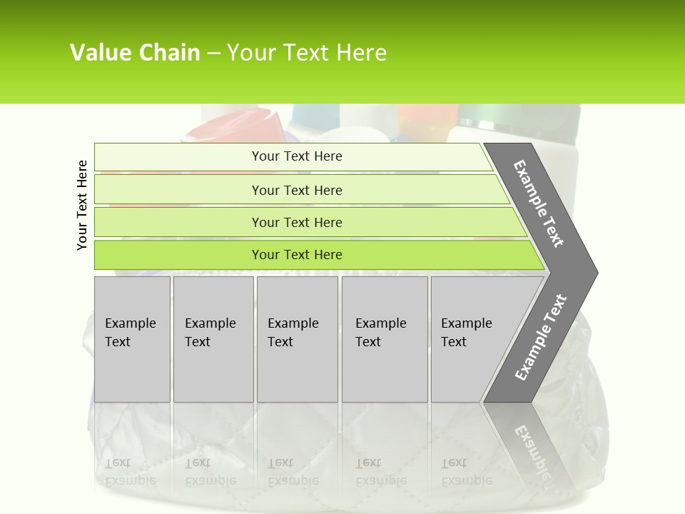 A White Purse Filled With Cosmetics And Personal Care Items PowerPoint Template