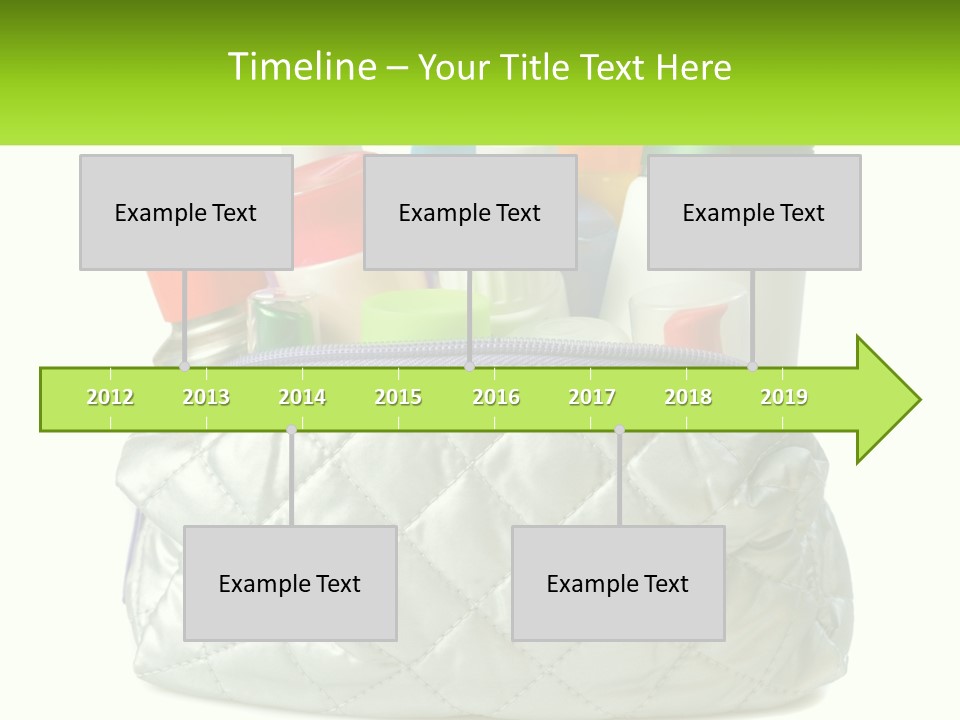 A White Purse Filled With Cosmetics And Personal Care Items PowerPoint Template