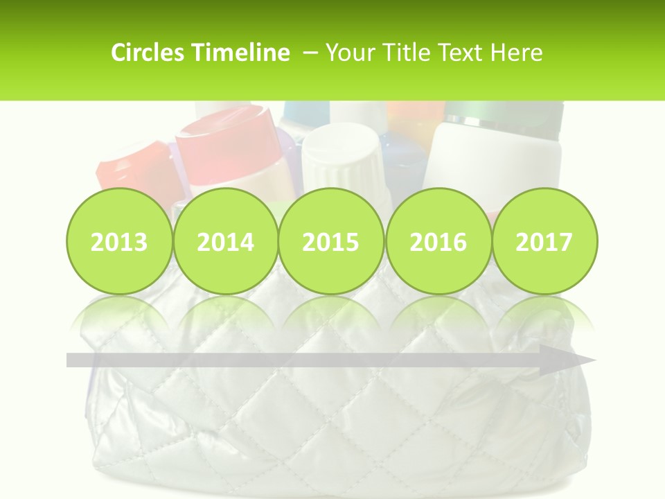 A White Purse Filled With Cosmetics And Personal Care Items PowerPoint Template