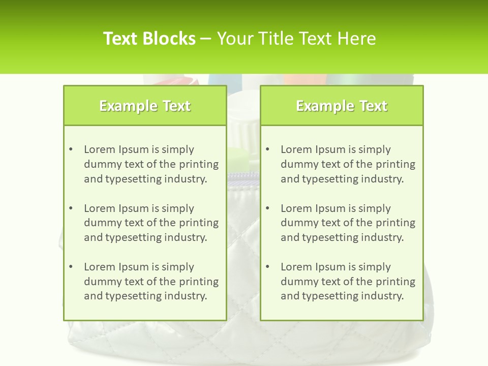 A White Purse Filled With Cosmetics And Personal Care Items PowerPoint Template