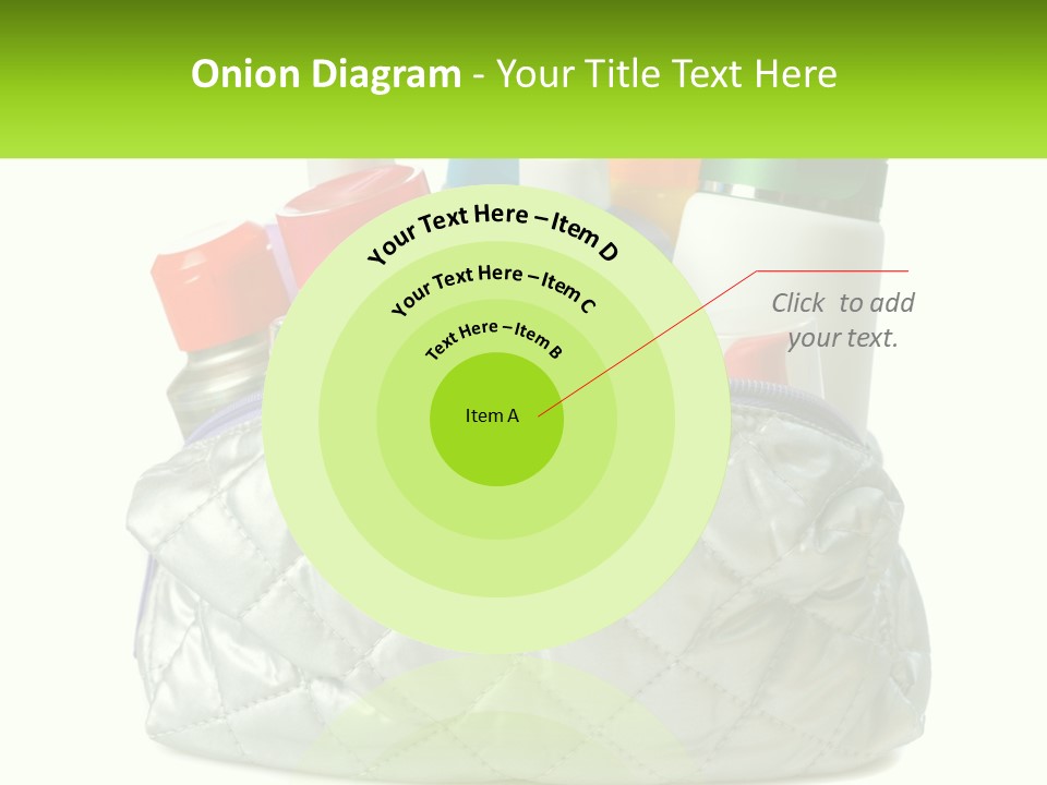 A White Purse Filled With Cosmetics And Personal Care Items PowerPoint Template