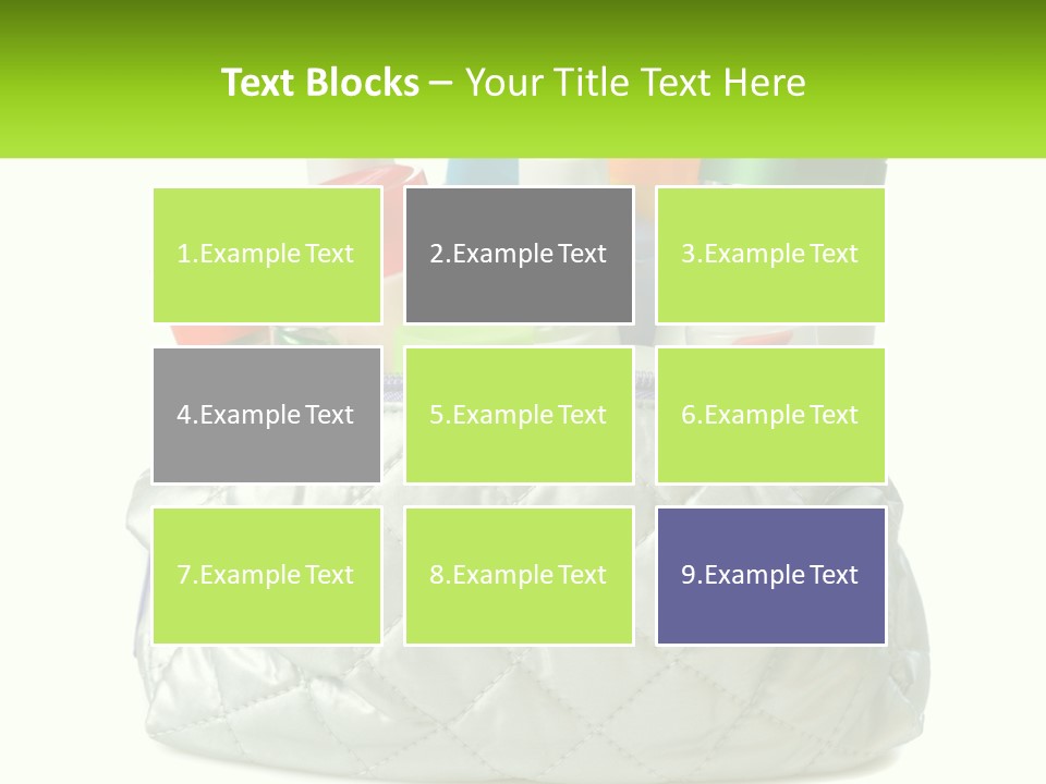 A White Purse Filled With Cosmetics And Personal Care Items PowerPoint Template