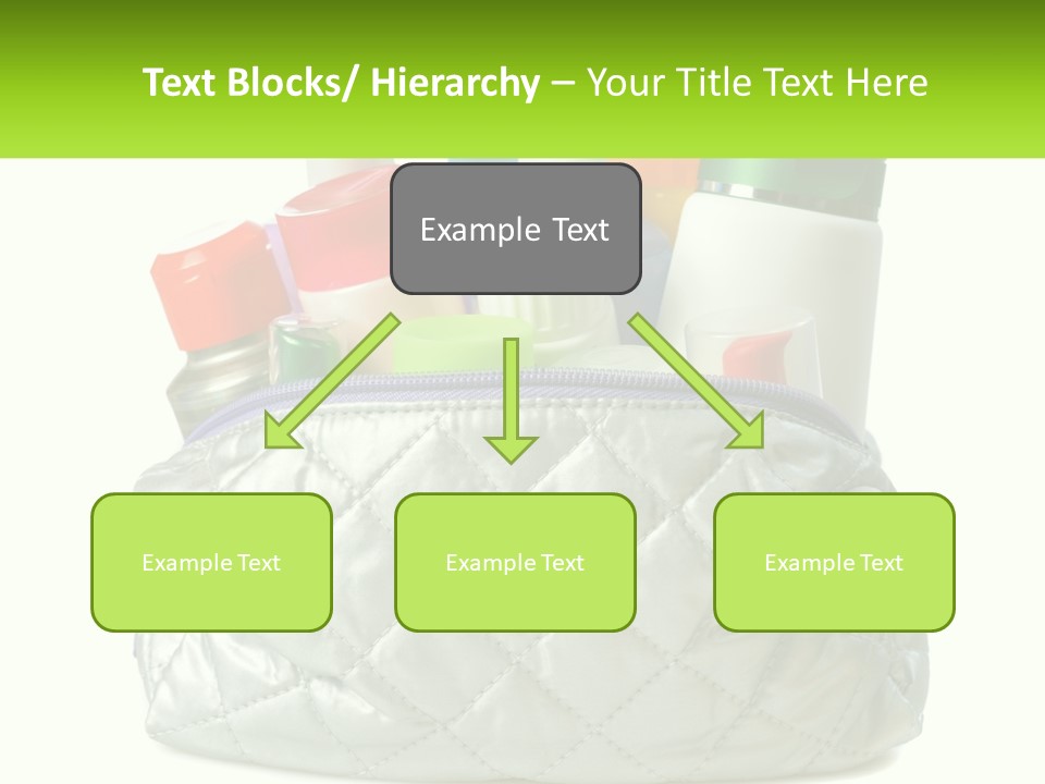 A White Purse Filled With Cosmetics And Personal Care Items PowerPoint Template