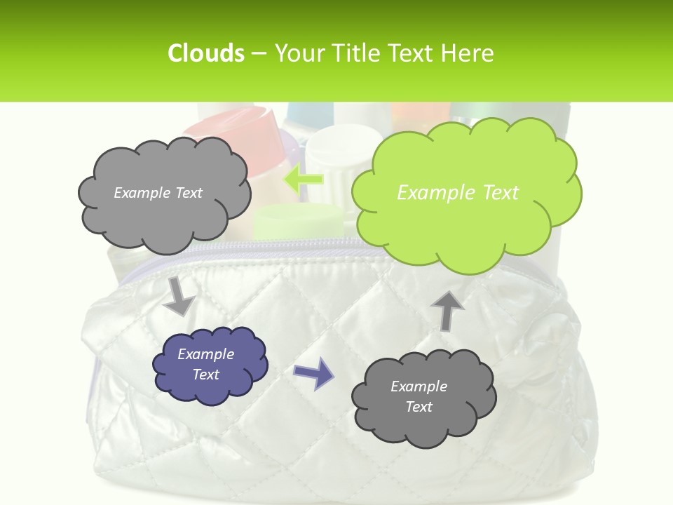 A White Purse Filled With Cosmetics And Personal Care Items PowerPoint Template