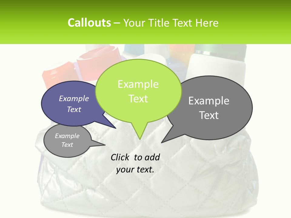 A White Purse Filled With Cosmetics And Personal Care Items PowerPoint Template