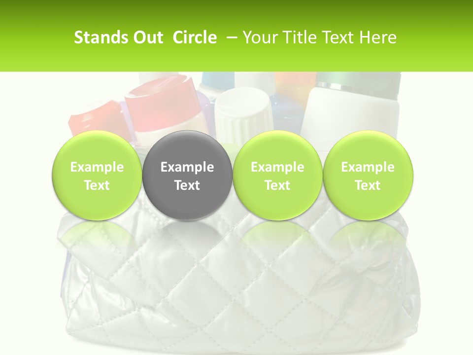 A White Purse Filled With Cosmetics And Personal Care Items PowerPoint Template