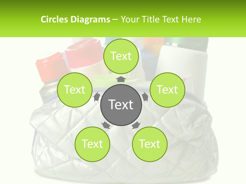 A White Purse Filled With Cosmetics And Personal Care Items PowerPoint Template