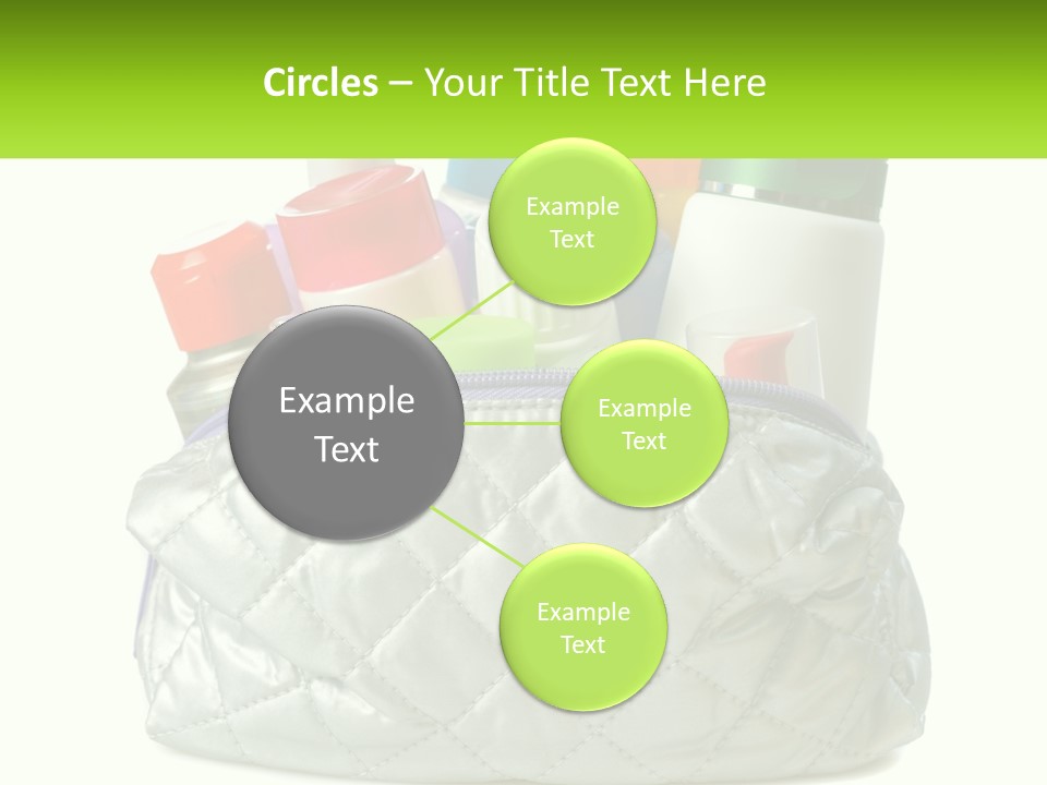 A White Purse Filled With Cosmetics And Personal Care Items PowerPoint Template