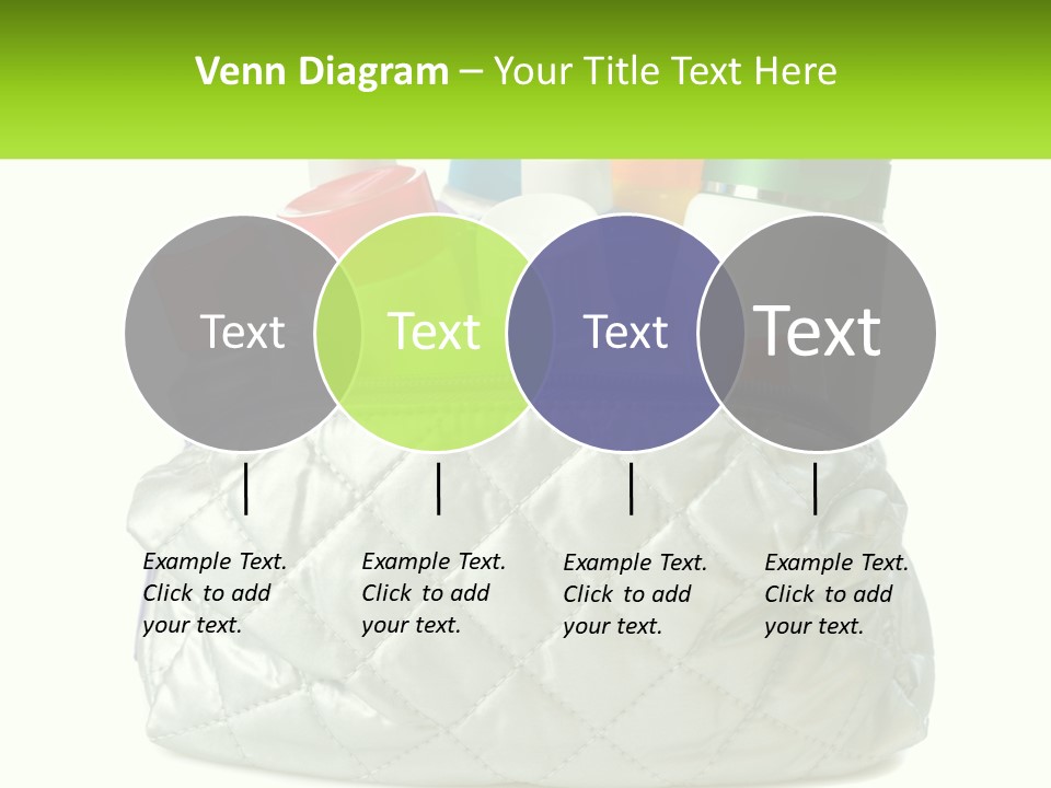 A White Purse Filled With Cosmetics And Personal Care Items PowerPoint Template