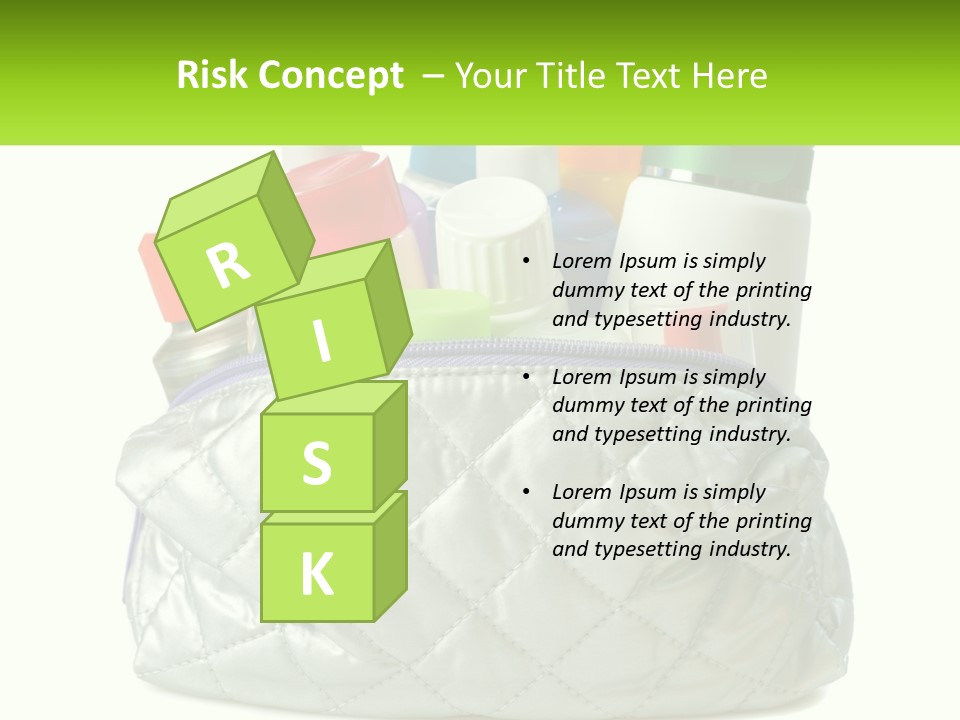 A White Purse Filled With Cosmetics And Personal Care Items PowerPoint Template