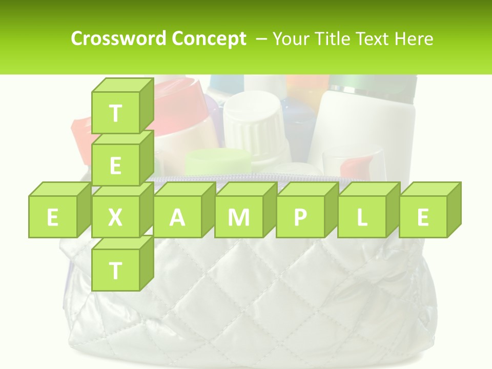 A White Purse Filled With Cosmetics And Personal Care Items PowerPoint Template