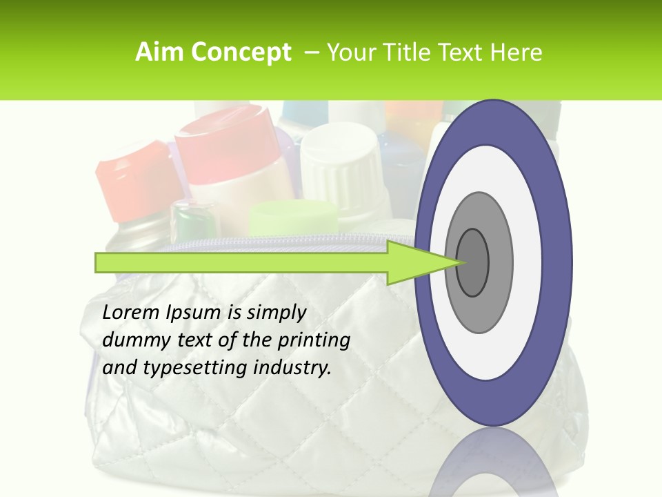 A White Purse Filled With Cosmetics And Personal Care Items PowerPoint Template