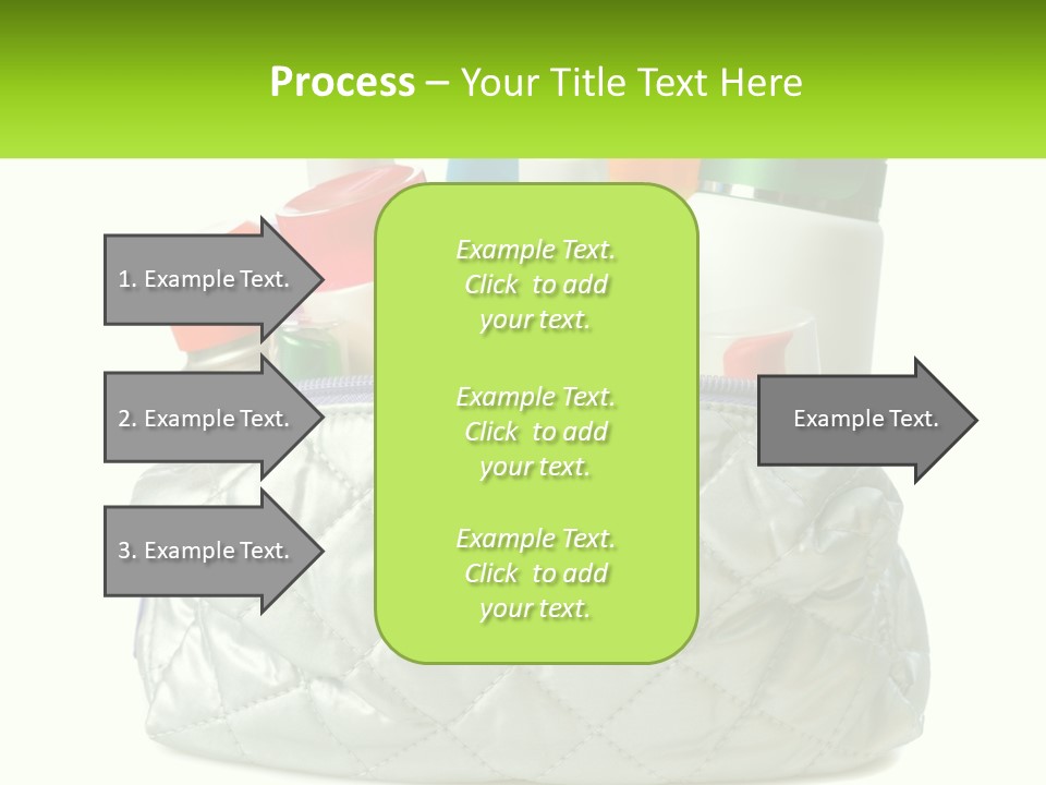 A White Purse Filled With Cosmetics And Personal Care Items PowerPoint Template