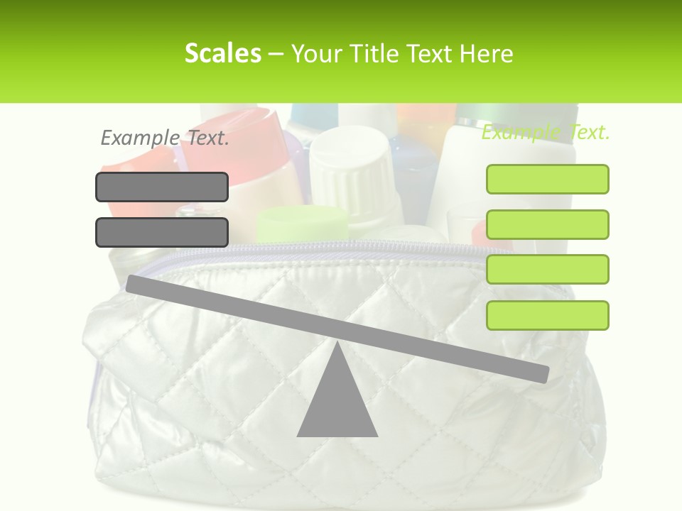 A White Purse Filled With Cosmetics And Personal Care Items PowerPoint Template