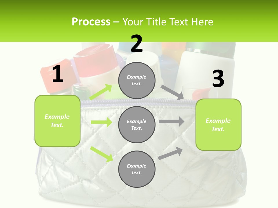 A White Purse Filled With Cosmetics And Personal Care Items PowerPoint Template