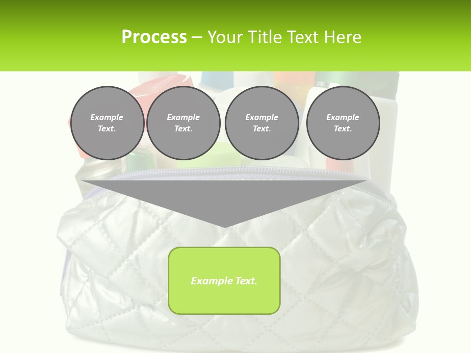 A White Purse Filled With Cosmetics And Personal Care Items PowerPoint Template