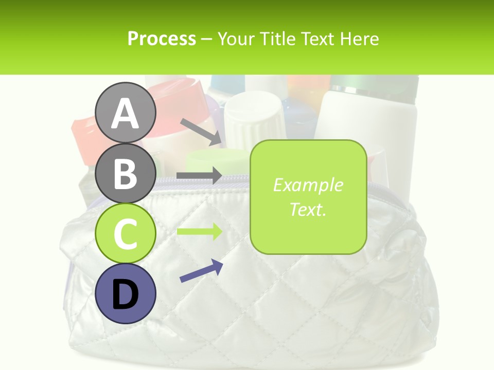 A White Purse Filled With Cosmetics And Personal Care Items PowerPoint Template