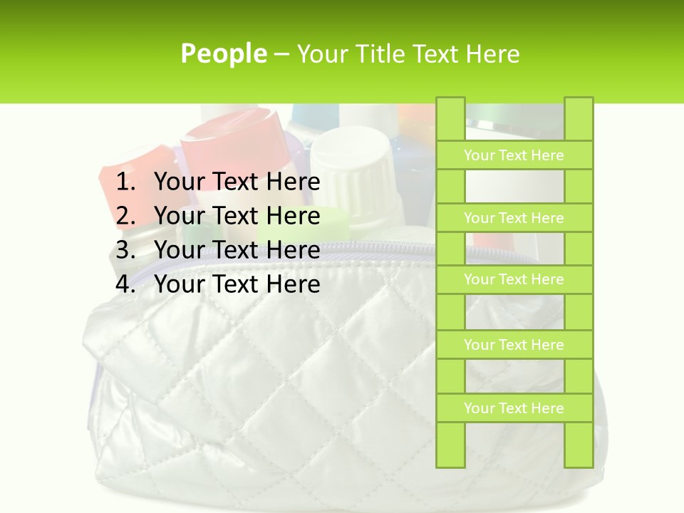 A White Purse Filled With Cosmetics And Personal Care Items PowerPoint Template