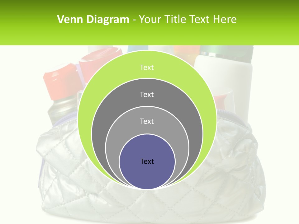 A White Purse Filled With Cosmetics And Personal Care Items PowerPoint Template