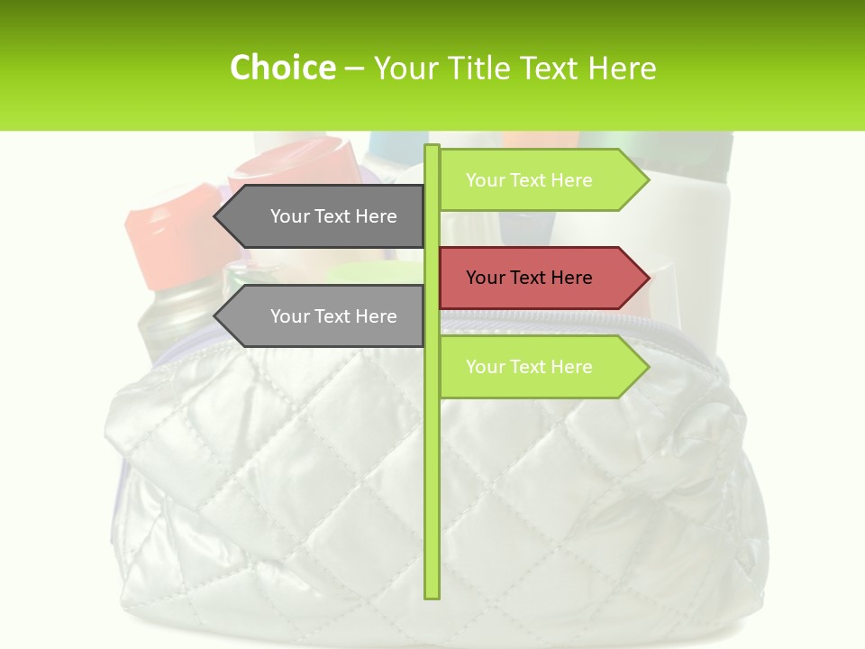 A White Purse Filled With Cosmetics And Personal Care Items PowerPoint Template