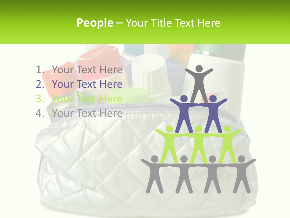 A White Purse Filled With Cosmetics And Personal Care Items PowerPoint Template