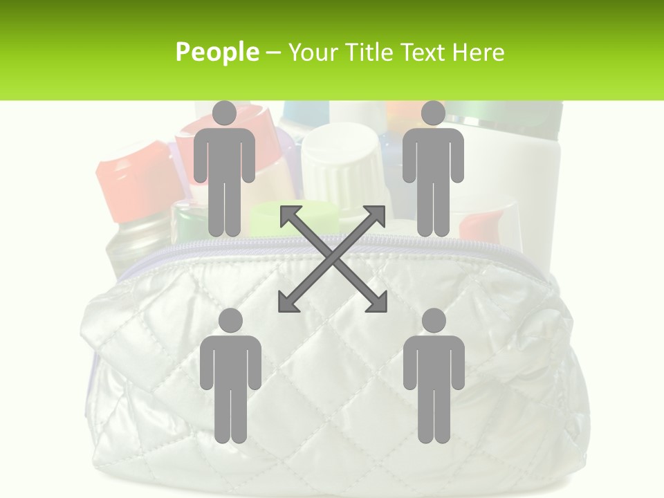 A White Purse Filled With Cosmetics And Personal Care Items PowerPoint Template