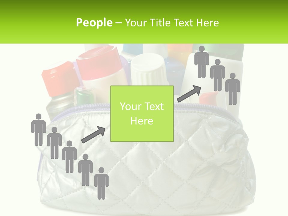 A White Purse Filled With Cosmetics And Personal Care Items PowerPoint Template