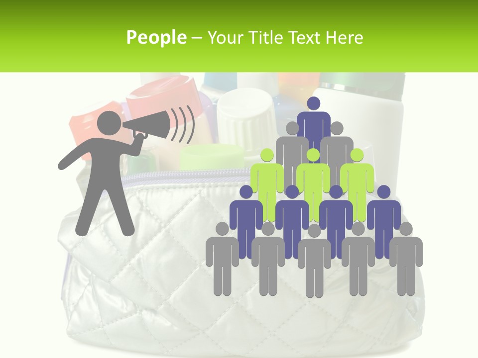 A White Purse Filled With Cosmetics And Personal Care Items PowerPoint Template