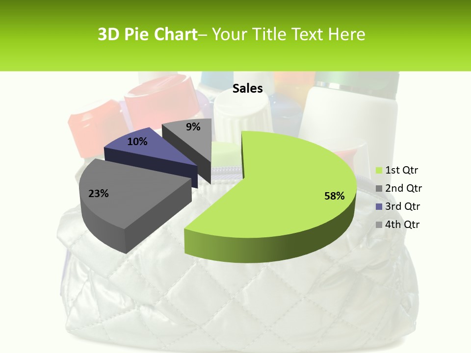 A White Purse Filled With Cosmetics And Personal Care Items PowerPoint Template