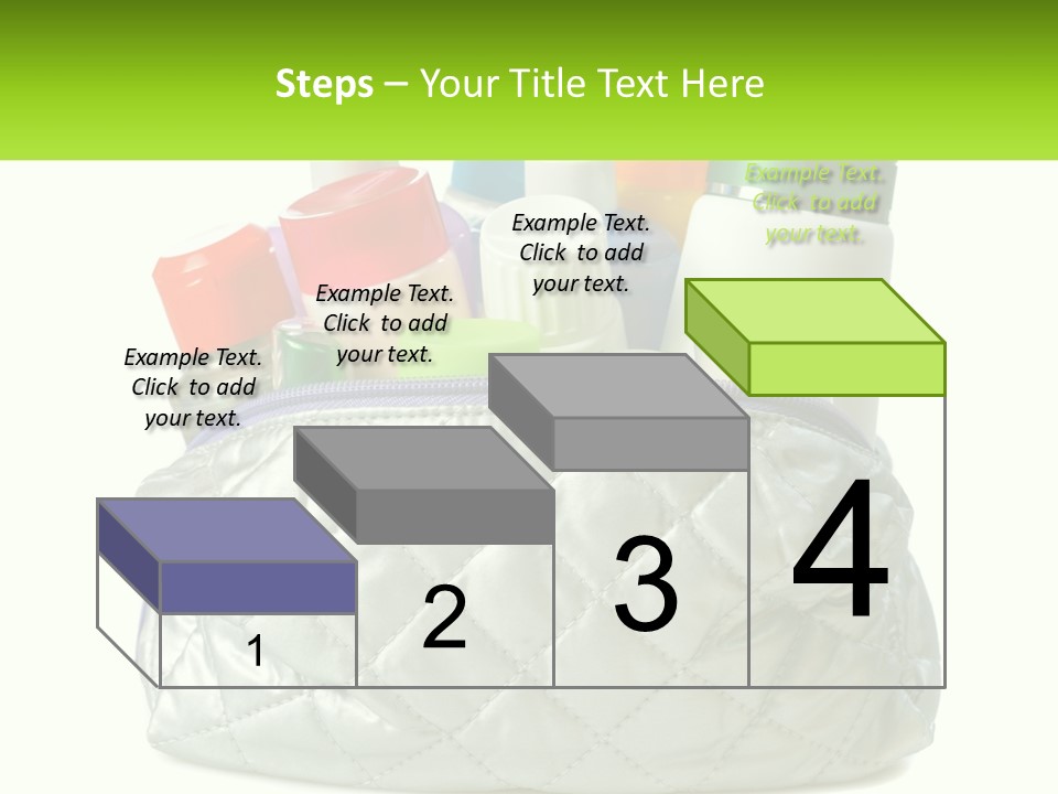 A White Purse Filled With Cosmetics And Personal Care Items PowerPoint Template