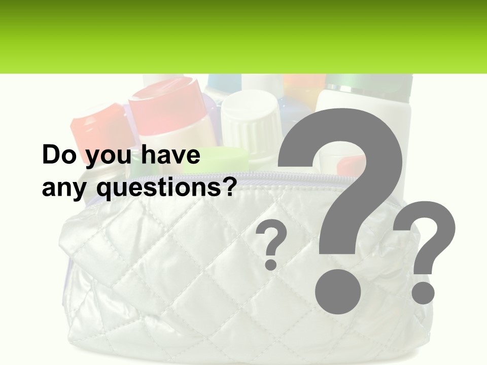 A White Purse Filled With Cosmetics And Personal Care Items PowerPoint Template