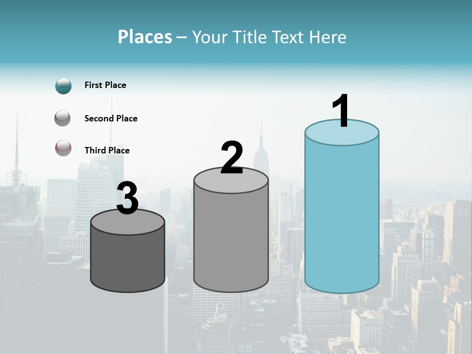 A City Skyline With Skyscrapers And A Blue Banner PowerPoint Template