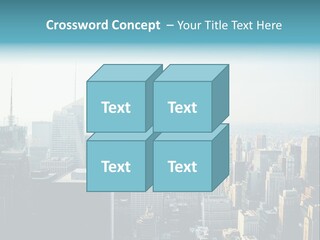 A City Skyline With Skyscrapers And A Blue Banner PowerPoint Template