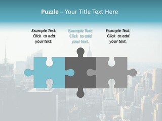 A City Skyline With Skyscrapers And A Blue Banner PowerPoint Template