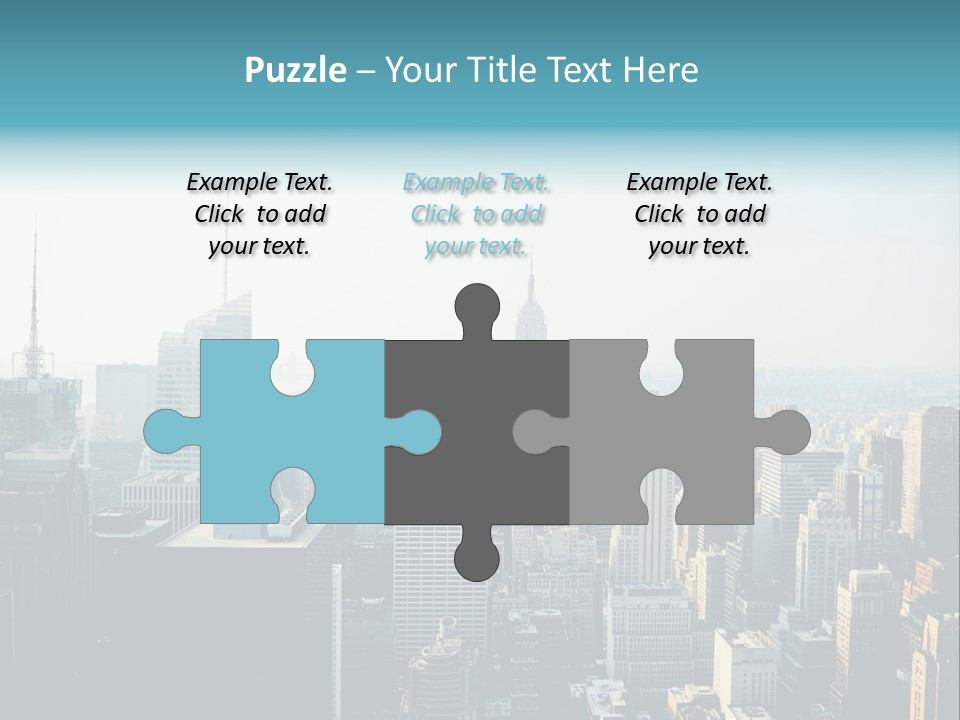 A City Skyline With Skyscrapers And A Blue Banner PowerPoint Template