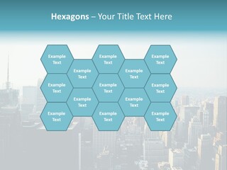 A City Skyline With Skyscrapers And A Blue Banner PowerPoint Template