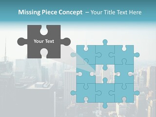 A City Skyline With Skyscrapers And A Blue Banner PowerPoint Template