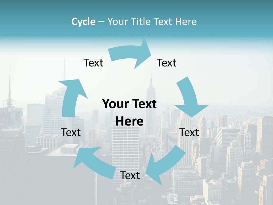 A City Skyline With Skyscrapers And A Blue Banner PowerPoint Template