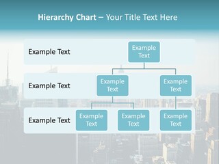 A City Skyline With Skyscrapers And A Blue Banner PowerPoint Template
