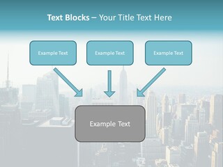 A City Skyline With Skyscrapers And A Blue Banner PowerPoint Template