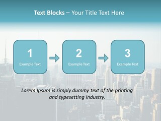 A City Skyline With Skyscrapers And A Blue Banner PowerPoint Template