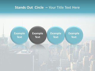 A City Skyline With Skyscrapers And A Blue Banner PowerPoint Template