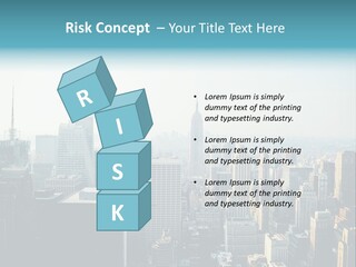 A City Skyline With Skyscrapers And A Blue Banner PowerPoint Template