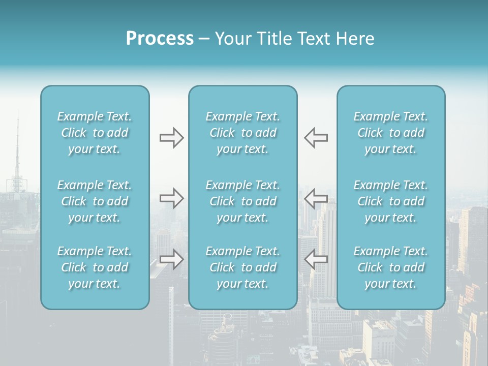 A City Skyline With Skyscrapers And A Blue Banner PowerPoint Template